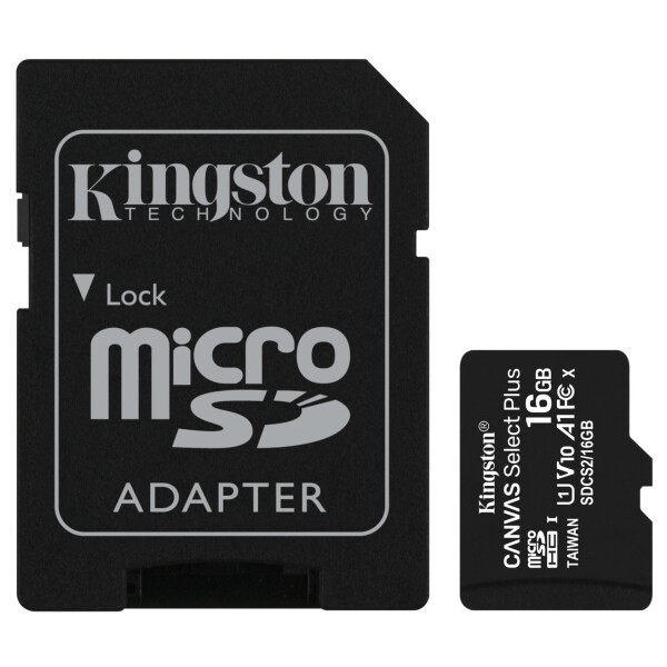 

Kingston 16GB microSDHC Canvas Select Plus 100R A1 C10 + SD адаптер (SDCS2/16GB)