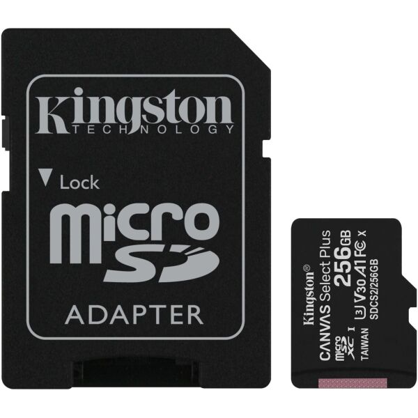 

Карта памяти Kingston microSDXC 256GB Canvas Select Plus Class 10 UHS-I U3 V30 A1 + SD-адаптер (SDCS2/256GB)