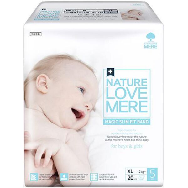 

Подгузники детские Nature Love Mere, серия MAGIC SLIM FIT BAND, размер XL (5), (12+ кг), 20 шт (8809402093755)