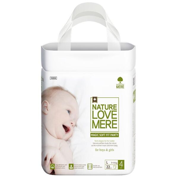 

Подгузники-трусики детские Nature Love Mere, серия MAGIC SOFT FIT, размер L (4), (7-11 кг), 22 шт (8809402093694)