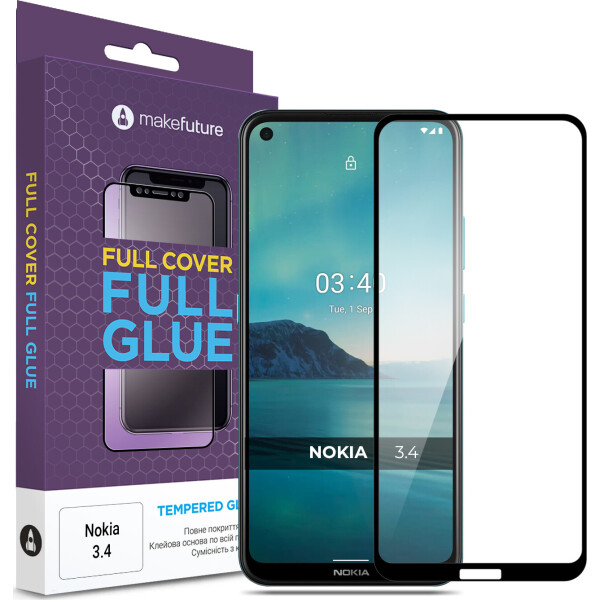 

Защитное стекло MakeFuture Full Cover Full Glue Black для Nokia 3.4