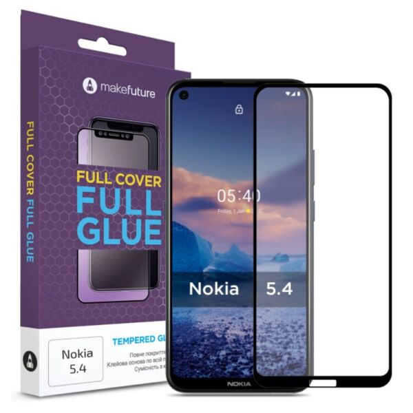 

Защитное стекло MakeFuture Full Cover Full Glue Black для Nokia 5.4