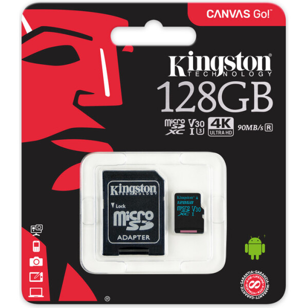 

Kingston microSDXC 128GB Canvas Go! Class 10 UHS-I U3 + SD-адаптер (SDCG2/128GB)