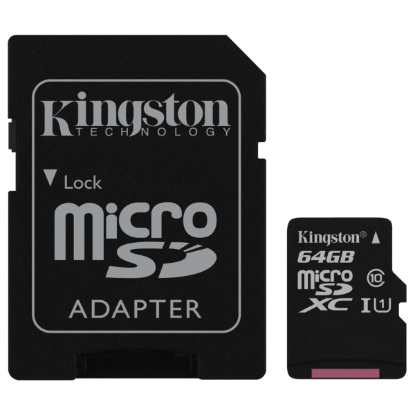 

Kingston 64GB microSDXC UHS-I Canvas Select 80R class 10+SD Adapter (SDCS/64GB)