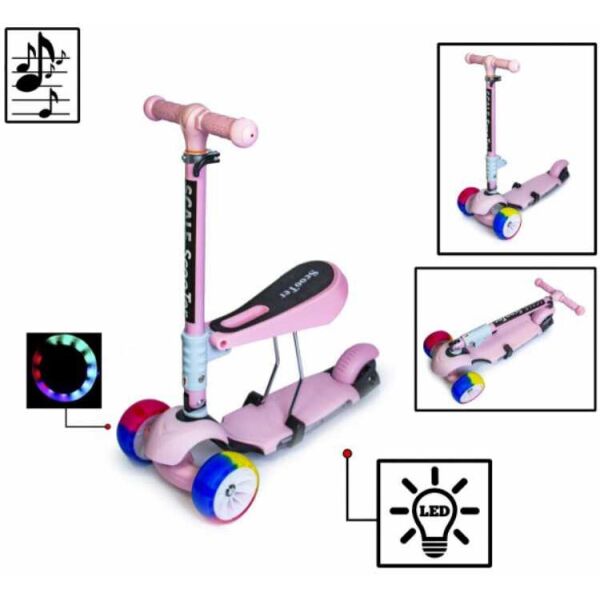 

Самокат Best Scooter 3 в 1 Розовый Cо Светом И Музыкой