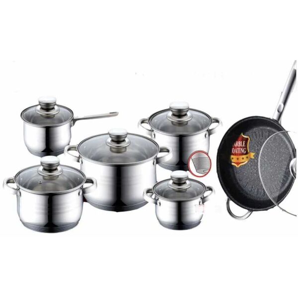 

Стальной набор посуды стали Zurrichberg из 12 предметов ZBP-8020 c мраморной сковородой