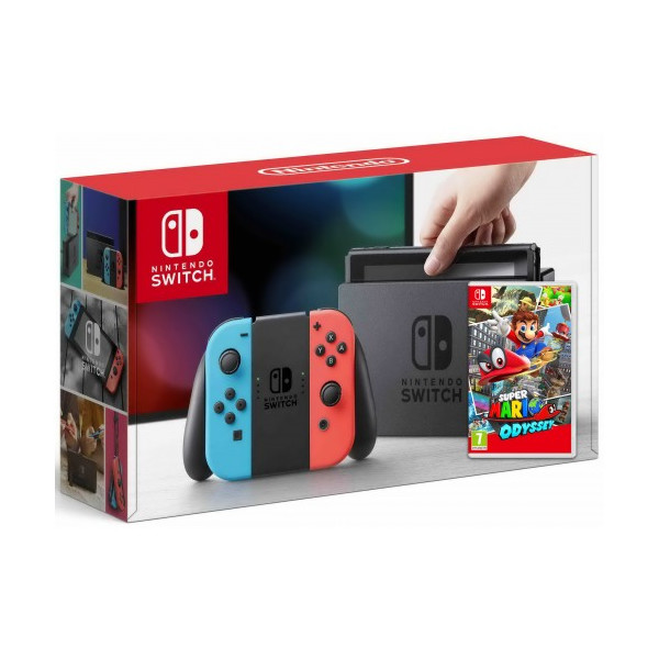 

Nintendo Switch Neon Blue-Red + Игра Super Mario Odyssey (русская версия)
