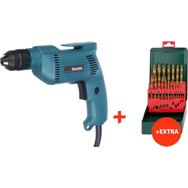 

Дрель безударная Makita 6408 + набор сверл по металлу HSS-TiN Promotion (19 шт.) (6408X)