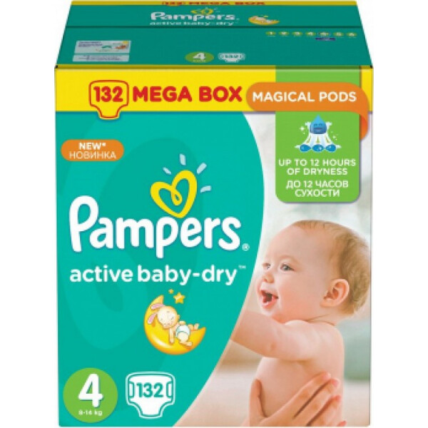 

Подгузники Pampers Active Baby-Dry,размер 4 (9-14кг) 132шт