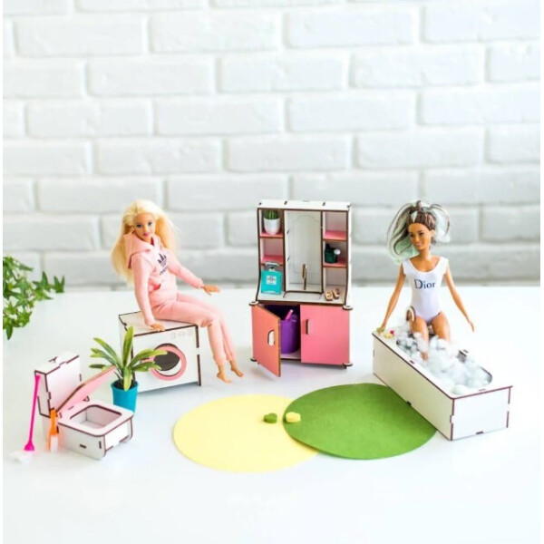 Акция на Мебель для кукольного домика Barbie NestWood Ванная розовая (kmb001) от Allo UA