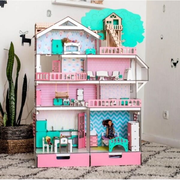 

Кукольный домик NestWood Дом приключений для кукол ЛОЛ розовый + мебель 9 ед (rkdl005r)