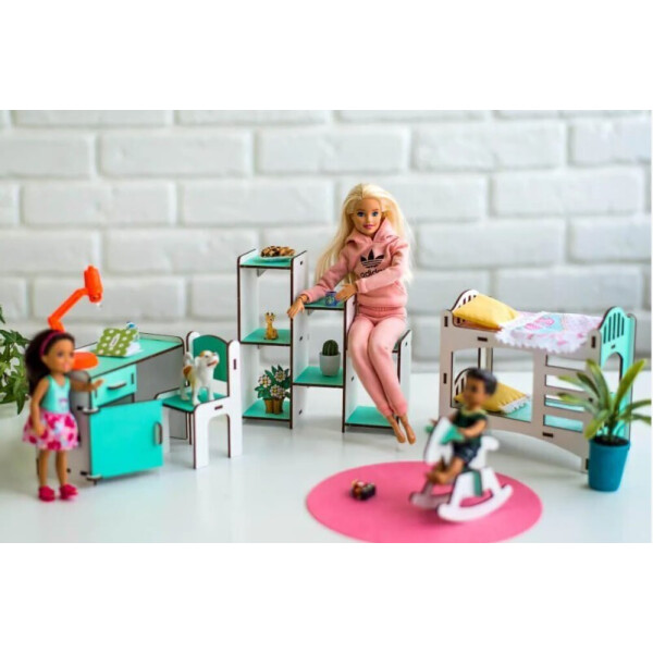 

Мебель для кукольного домика Barbie NestWood детская комната мятная (kmb003m)