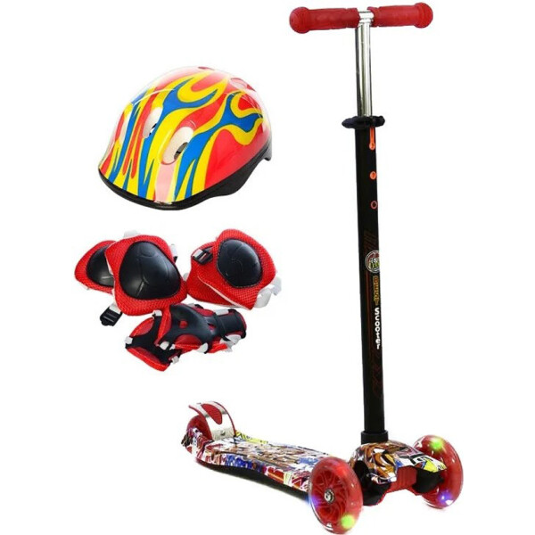 

Самокат MAXI Best Scooter, 3 колеса, свет, 60 кг, красный, с шлемом и защитой 3-12 лет (6544567)