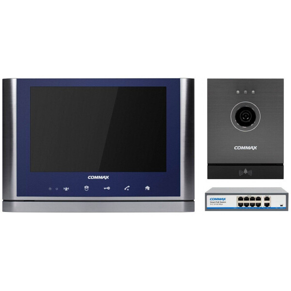 

Комплект видеодомофона Commax CIOT-1020M + CIOT-D20M (A) c коммутатором на 8 портов Blue + Dark Silver