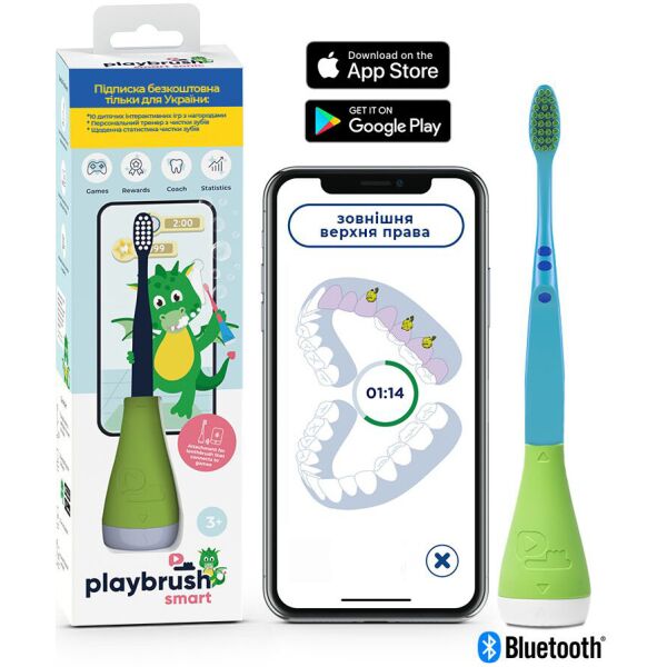 

Электрическая зубная щетка с интерактивной насадкой Playbrush Smart Green