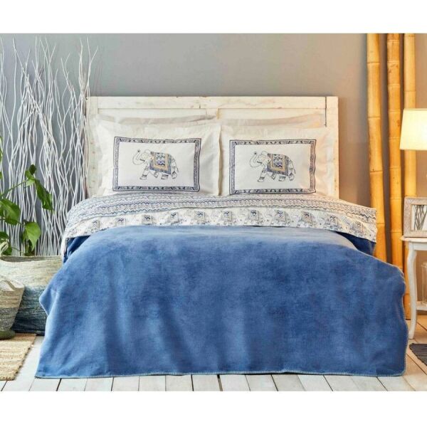 

Комплект постельного белья с пледом Karaca Home - Aleka indigo индиго евро (svt-2000022279215)