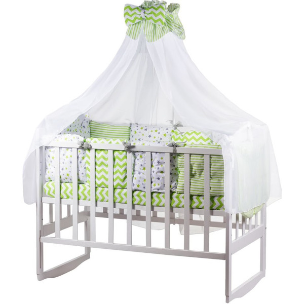 

Комплект постельного белья детский Babyroom Bortiki lux-08 (8 элементов) stars салатовый, белый