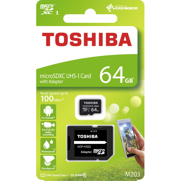 

Toshiba M203 microSDXC UHS-I 64GB class10+SD адаптер (THN-M203K0640EA)
