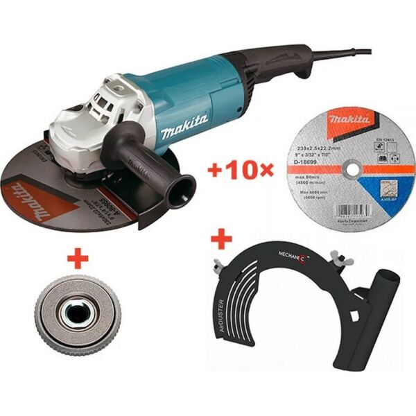 

Болгарка Makita GA9060 + 10 кругов + быстрозаж. гайка + пылеотвод (GA9060QX-D-18699(10))