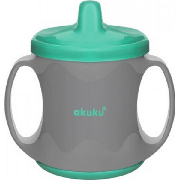 

Поильник-непроливайка с ручками 6+ 200 мл. Akuku A0422 grey/green