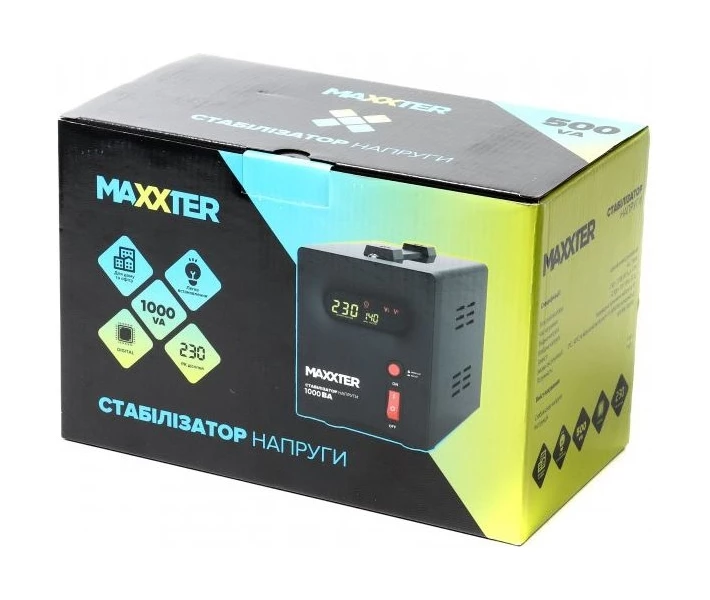 Фото - стабилизатор напряжения Стабилизатор напряжения Maxxter 230 В, 1000 ВА (MX-AVR-S1000-01)