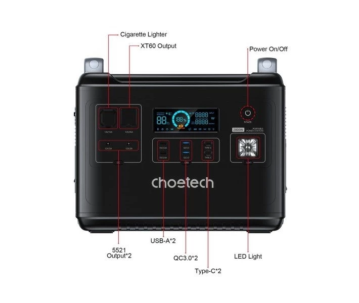 Фото - зарядную станцию Зарядная станция Choetech 2000Вт (BS006-EU-BK) (1605927)