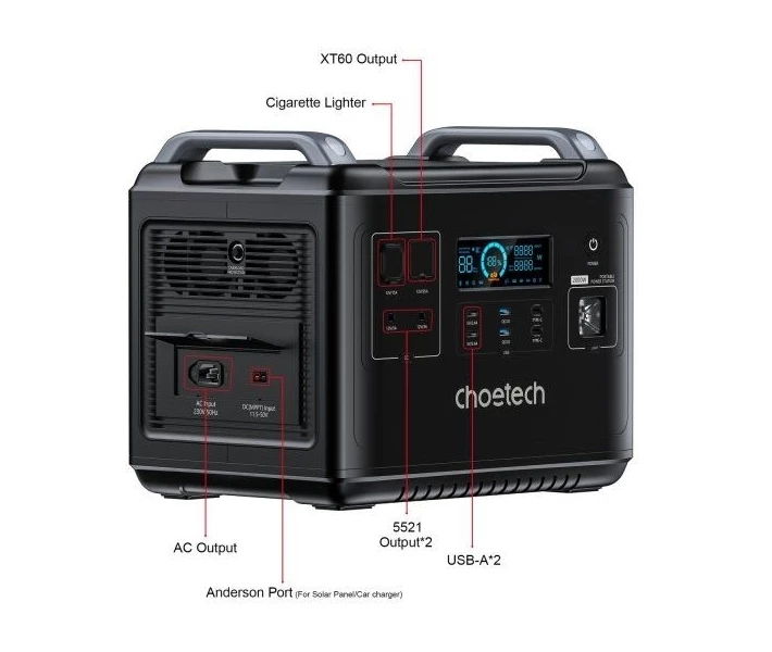 Фото - зарядную станцию Зарядная станция Choetech 2000Вт (BS006-EU-BK) (1605927)