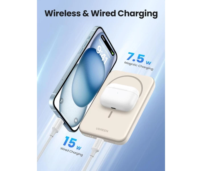 Фото - power bank Power Bank UGREEN PB560 5000mAh MIni Magnetic Wireless 15W беж