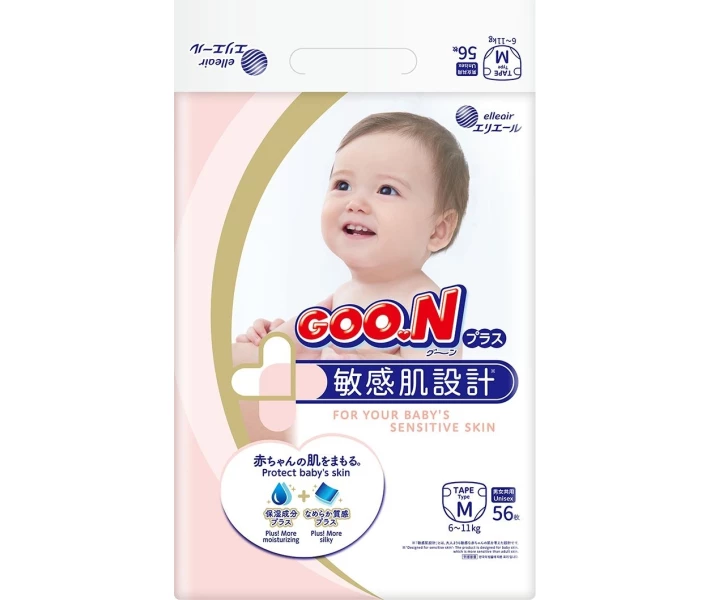 Фото - подгузник Подгузники GOO.N Plus для детей 6-11 кг (размер М, на липучках, унисекс, 56 шт) (21000628)