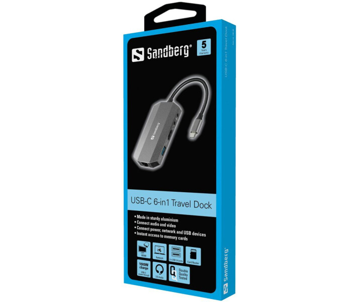 Фото - кардридер Док-станция Sandberg USB-C 6in1 Travel Dock (136-33)