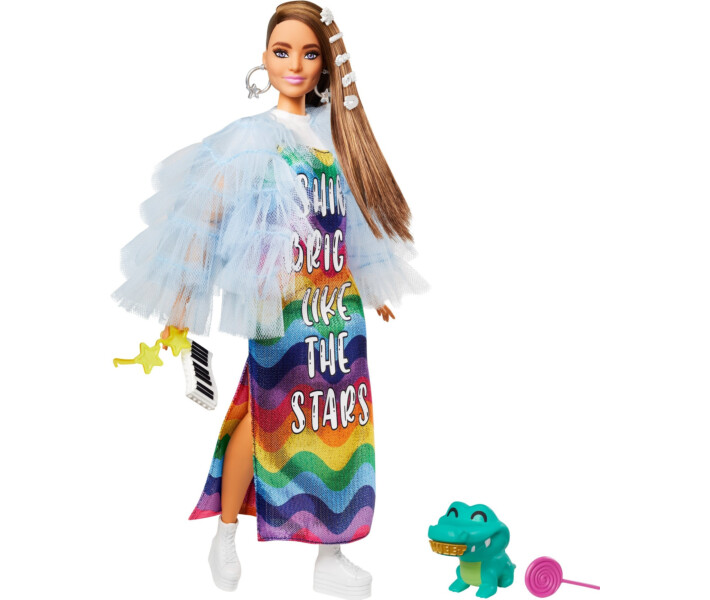 Фото - игрушку для девочки Кукла Barbie серии Extra в длинном радужном платье (GYJ78)