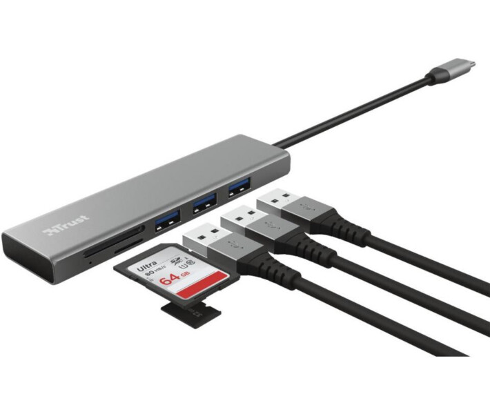 Фото - кардридер Хаб Trust Halyx Fast USB-C Hub and Card Reader 3-port (24191)