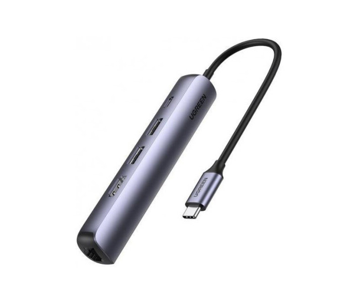 Фото - кардридер Док-станция UGREEN CM418 USB3.0 Type-C --> HDMI/USB 3.0x2/RJ45/PD Grey (10919)