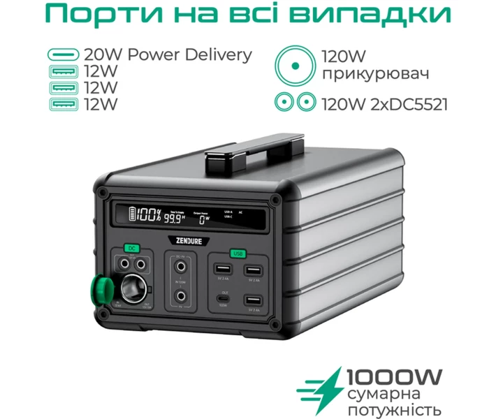Фото - зарядную станцию Зарядная станция Zendure 1000W / 1016Wh / Li-ion (ZDSB1000M-gy-eu)