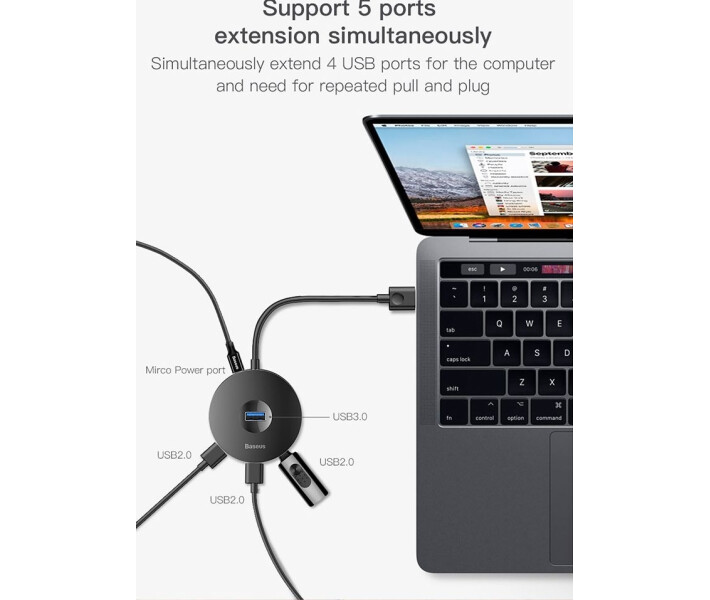Фото - кардридер Переходник HUB Baseus Round Box Type-C to USB3.0+3USB 2.0 10cm (CAHUB-G01)черн