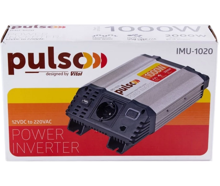 Фото - автомобильный инвертор Преобразователь напряжения PULSO/IMU-1020/12V-220V/1000W/USB-5VDC2.0A/мод.волна/клеммы (IMU-1020)