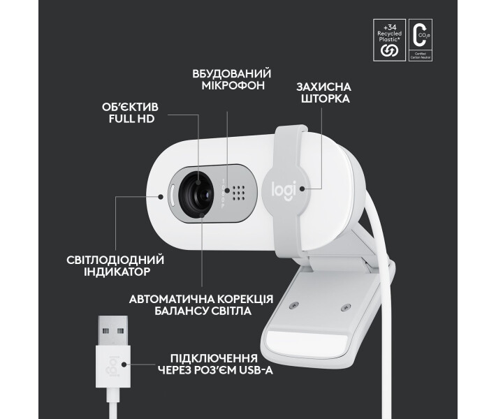 Фото - web-камеру Веб-камера Logitech Brio 100 Full HD Webcam (960-001617) White
