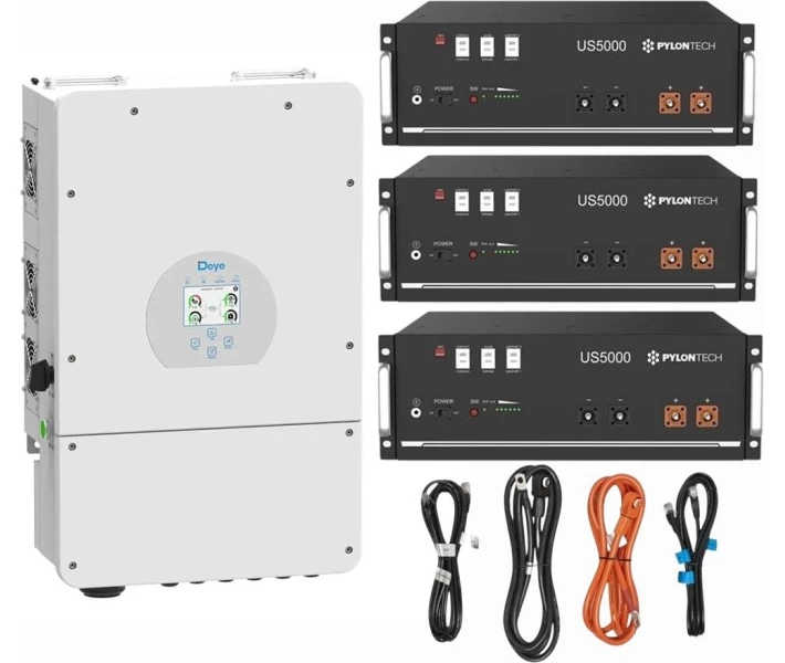 Фото - инвертор Гибридный инвертор Deye SUN-8K-SG01LP1-EU 8kW + Батарея Pylontech US5000 48V, 100Ah, 4,8 кВт/ч (3шт.) + Набор кабелей Py