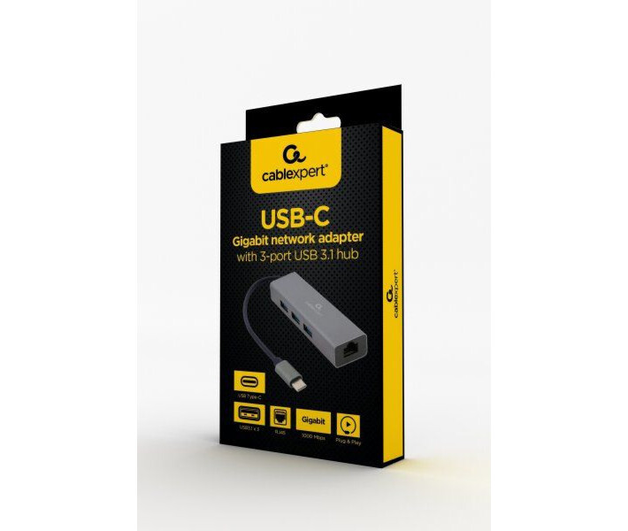 Фото - кардридер Хаб USB-C Cablexpert (A-CMU3-LAN-01) Dark Grey