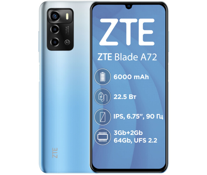Фото - смартфон и мобильный телефон ZTE BLADE A72 3/64 GB Blue