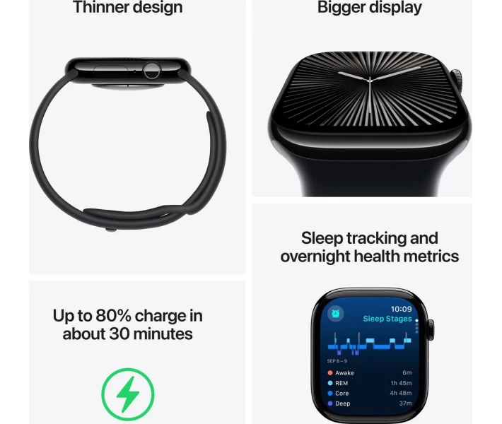 Фото - смарт-часы Apple Watch Series 10 GPS 46mm Jet Black Aluminium Case with Black Sport Band - S/M (MWWP3QH/A)