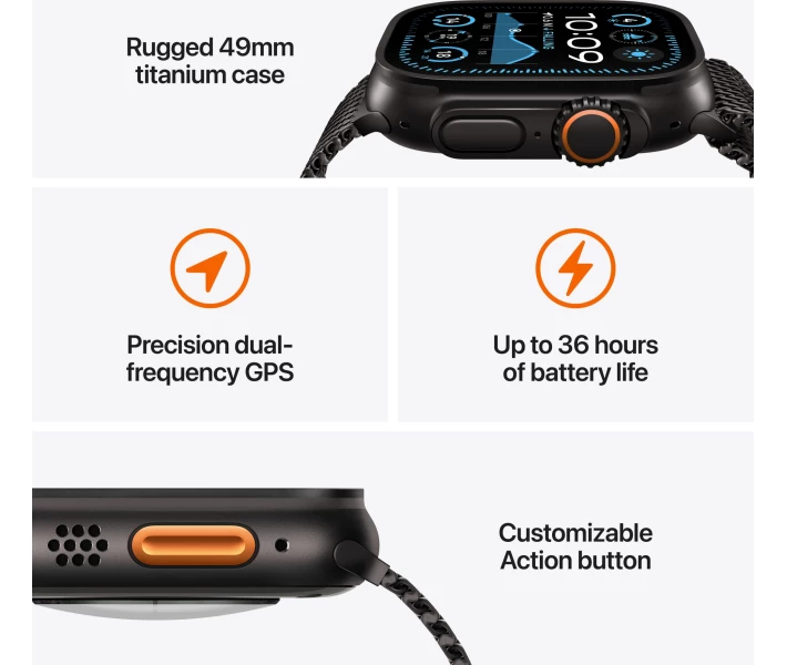 Фото - смарт-часы Apple Watch Ultra 2 GPS + Cellular 49mm Black Titan Case with Black Trail Loop - S/M (MX4U3UL/A)