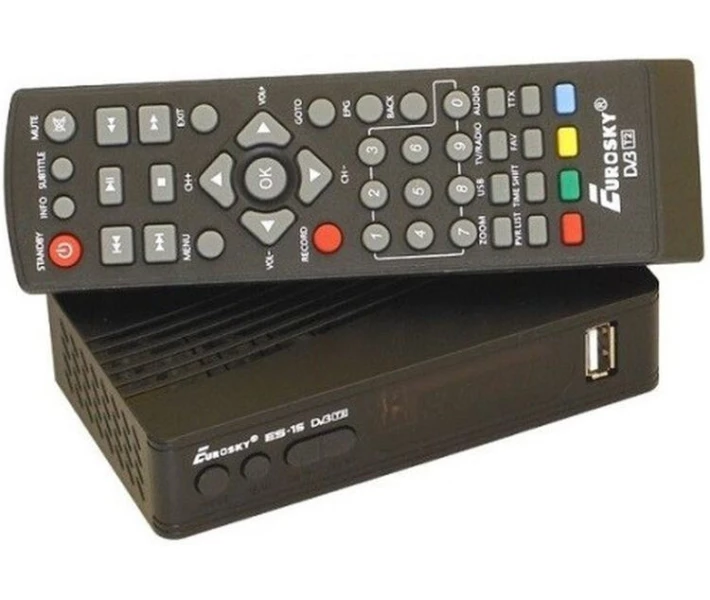 Фото - ТВ-тюнер Комплект Т2-телевидения с тюнером DVB-T2 Eurosky ES-15 и антенной для Т2 комнатной с усилителем A-sus