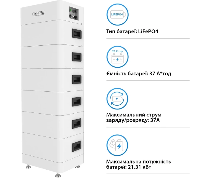 Фото - инвертор Система хранения энергии Dyness Tower T21 LiFePO4 6xHV9637 576V 37Ah 21.31kWh с BMS (TowerT21)