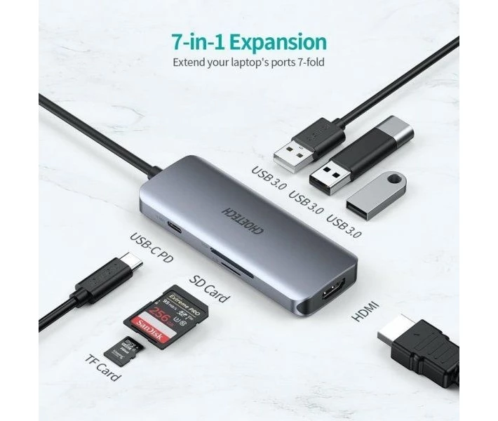 Фото - кардридер Док-станция Choetech USB Type-C 7-в-1 (HUB-M19-GY)