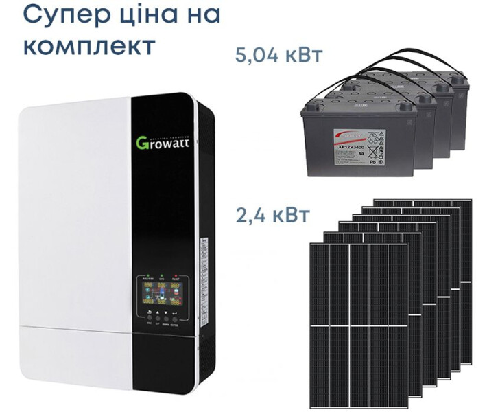 Фото - инвертор Комплект резервного питания Growatt, инвертор 5000W (SPF5000ESK1)