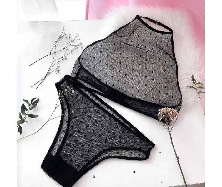 Фото - женский комплект белья Комплект белья из сетки в горошек Kari Shop Grid Top XS / LЧерный (112LS-13C-bl)