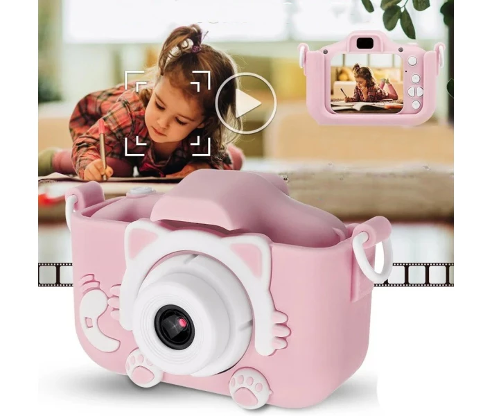 Фото -  Детский цифровой фотоаппарат Smart Kids Kitty с 2" экраном в силиконовом чехле "Кошечка" с встроенными играми Розовый