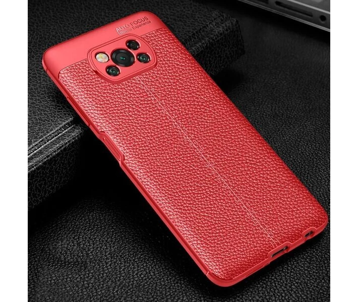 Фото -  Защитный чехол Deexe Leather Cover для Xiaomi Poco X3 - Red