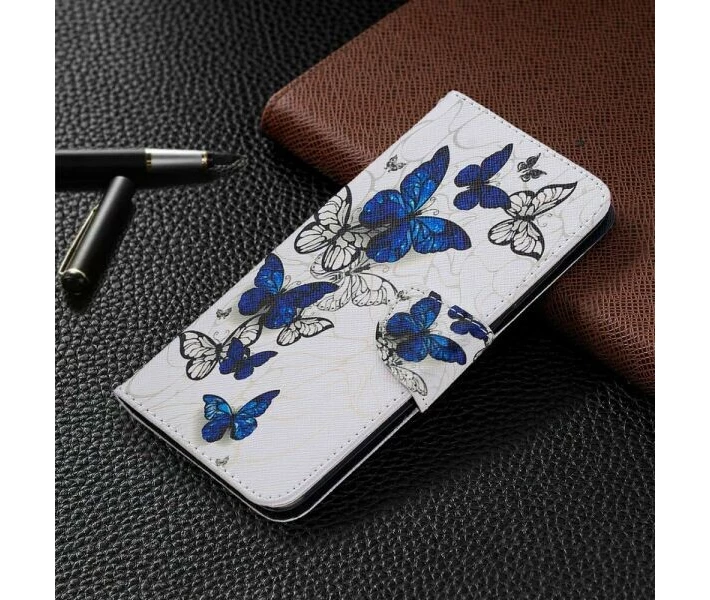 Фото -  Чехол-книжка Deexe Color Wallet для Xiaomi Redmi Note 9 / Redmi 10X - Blue and White Butterflies